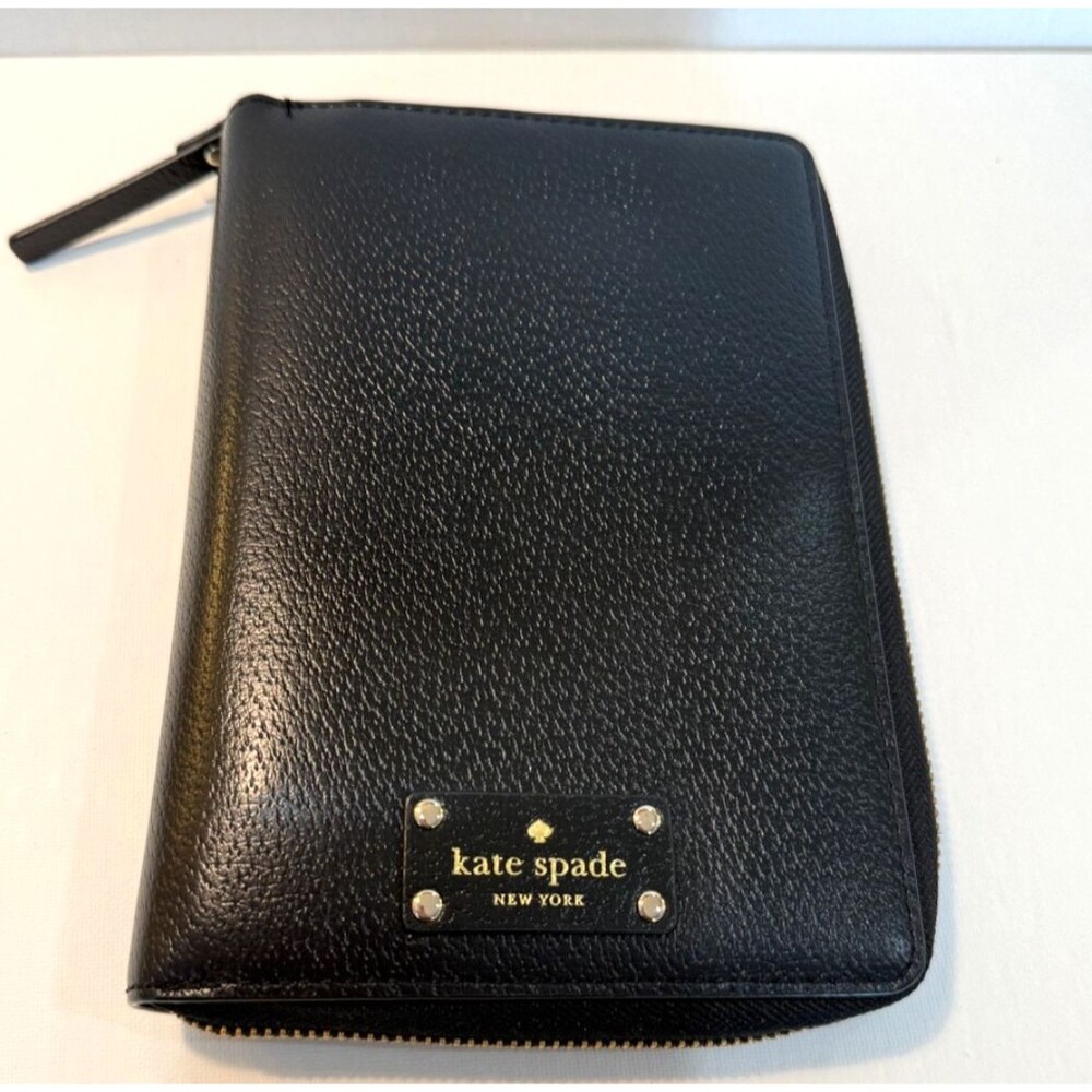 Kate Spade New York Black Wellesley Leather Zippered Organizer Planner w/papers